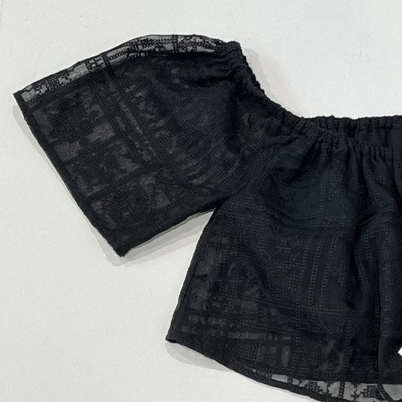 New After Market Black Short Crop Top Embroidered Peasant Women Petite Small/Med - Picture 5 of 15